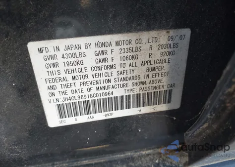 2008 Acura Tsx из США, поврежденный, VIN JH4CL96918C010964